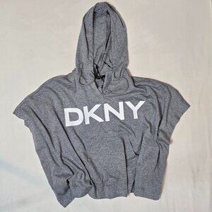 DKNY Hooded Poncho/Sleeveless Hoodie | Gray Logo Pullover - size XS | NWT